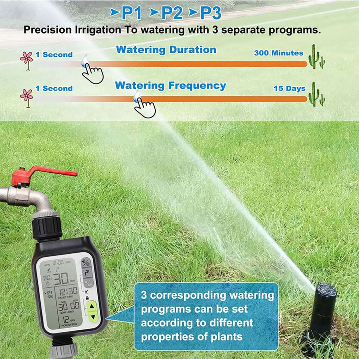 Temporizador de riego automático por goteo para jardín, sistema de controlador de riego Digital electrónico, Sensor de lluvia, bloqueo infantil separado