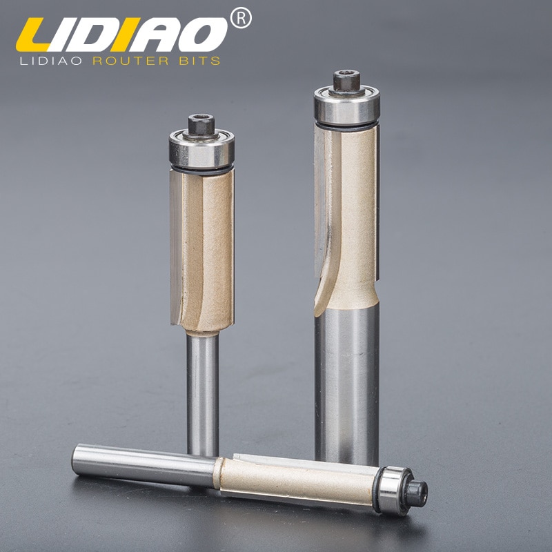 LIDIAO 1pc 1/2 ''1/4'' Schacht Langdurig trimmen beetje met lager Houtbewerking router bit 2 fluit straight bit frees
