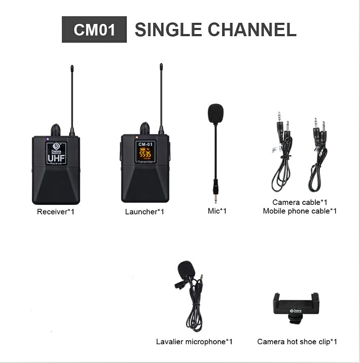 CM Series UHF Wireless Lavalier Microphone With 30 Selectable Channels 50m Range For Smartphones DSLR Cameras Webcast: Single-short mic