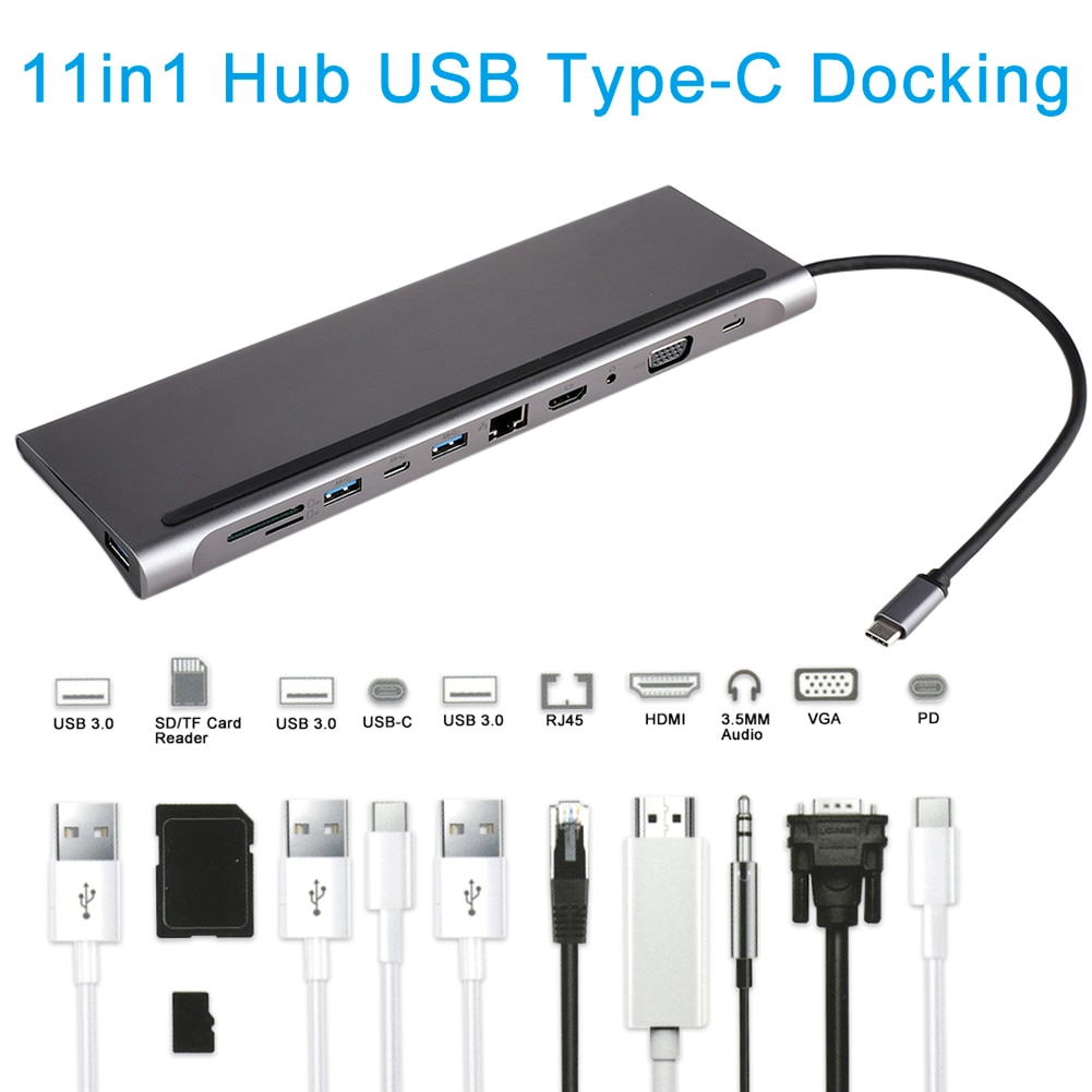 Usb C Hub Type C Naar Multi Usb 3.0 Hdmi Vga RJ45 Sd Kaartlezer Voor Macbook Pro Adapter USB-C 3.0 Splitter Poort USB-C Hub