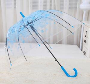 Romantisk gennemsigtig klar blomster boble kuppel paraply halv automatisk til vind kraftig regn: Blå