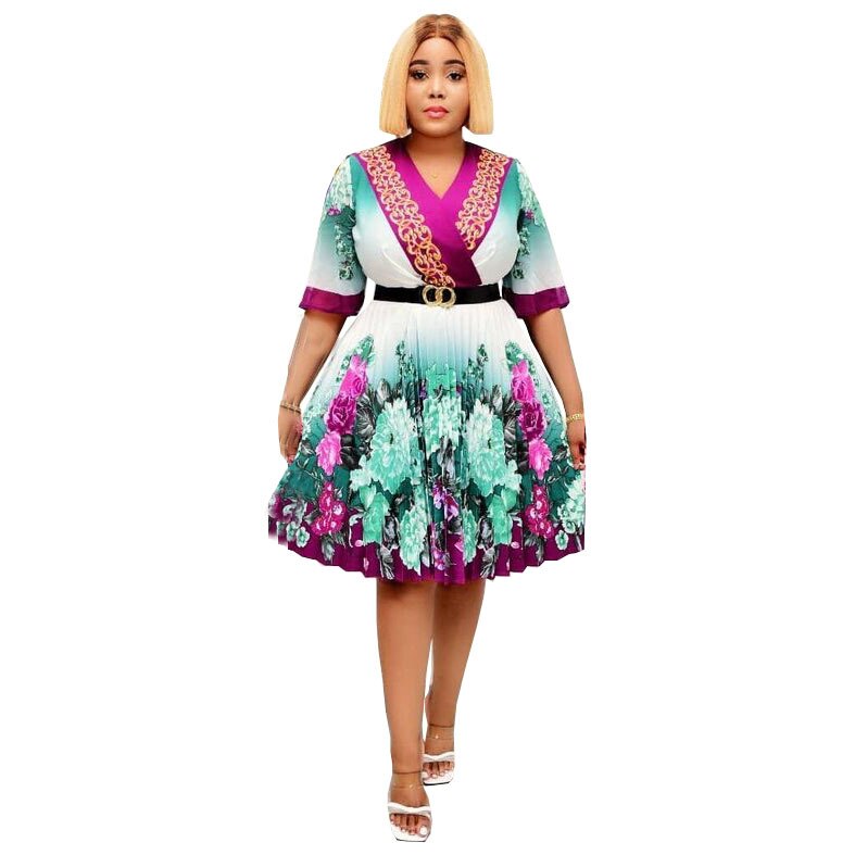 Vestidos africanos estampados para mujer, ropa africana por debajo de la rodilla para verano,: Rosa / XL
