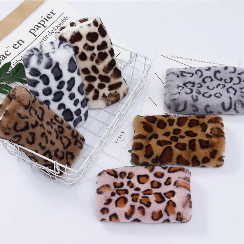 Winter touchscreen handschoenen vrouwelijke faux fur konijnenbont half vinger luipaard handschoenen vrouwelijke dikke leuke pluche schrijven warme handschoenen e91