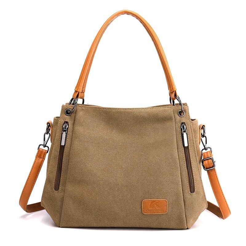 Effen Kleur Waterdichte Uitje Reizen Schoudertassen Voor Vrouwen Canvas Multifunctionele Rits Casual Crossbody Tas: Coffee Color