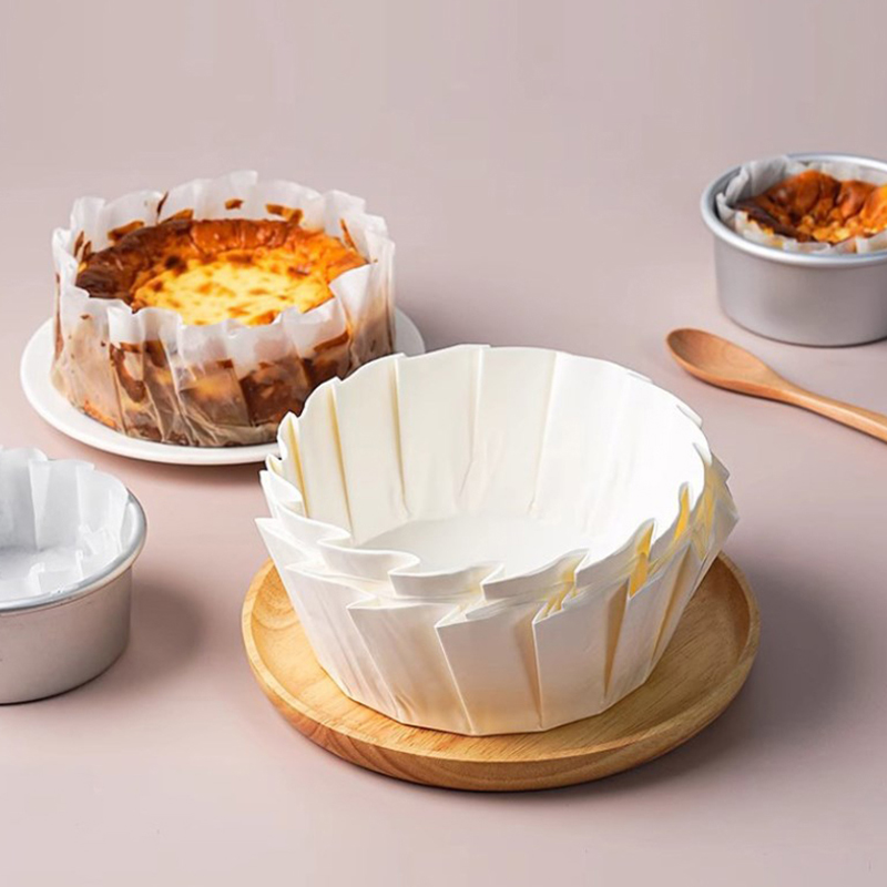 Moule en papier pliable pour gâteau au fromage basque, papier de cuisson, huile de cuisson, bord vert, mousse, libération de poulet
