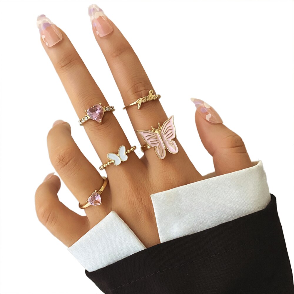 Ifmia Vintage Gouden Vlinder Kristal Ringen 2022 Bohemian Angel Heart Ring Voor Vrouwen Midi Vinger Ring Set Mode-sieraden