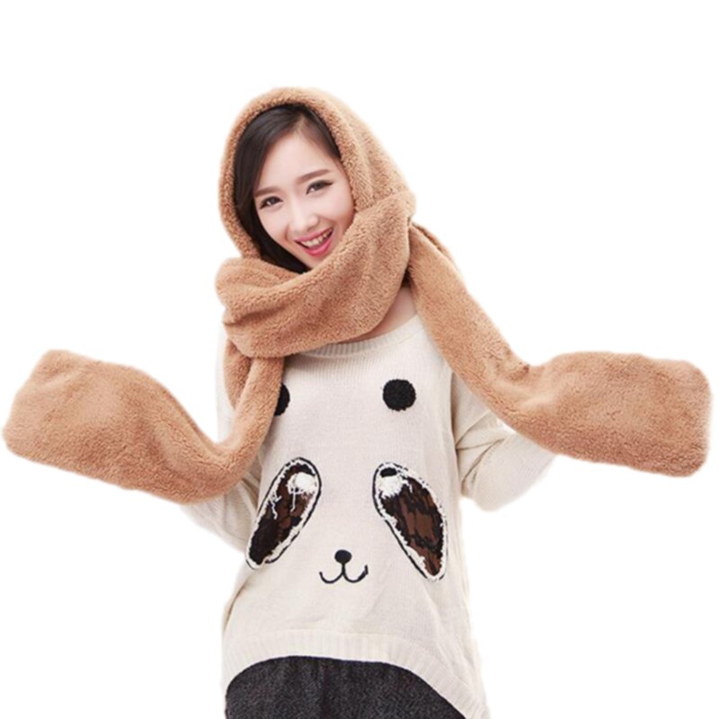 3 in 1 dames winter warme zachte capuchon sjaal snood zak mutsen handschoenen capuchon sjaals muts handschoen 3 delige sets