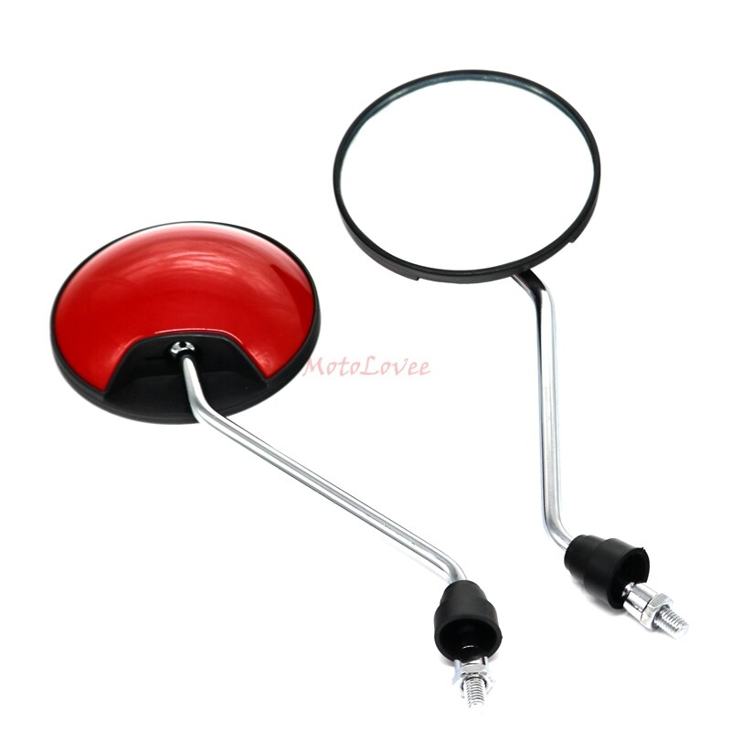 Motolovee Universal Clockwise 8mm Round Motorcycle Rearview Mirrors 360 Degree Convex Moped Scooter Motorbike Side Mirror: Red