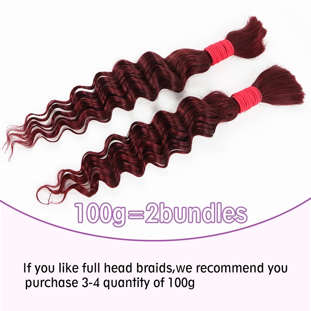 Trenzas bohemias de 16-22 pulgadas, cabello humano trenzado de ondas profundas, mechones de cabello humano rizado, añadir para Boho Locs Crochet: # 99J / 22 pulgadas / 6 unids/lote