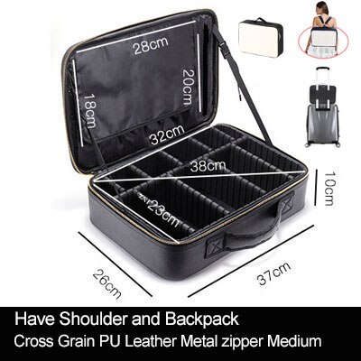 Clapboard Cosmetic Bag Leather Make Up Box Large Capacity Storage Handbag Travel Insert Toiletry Makeup Suitcase: M PU Metal zipper