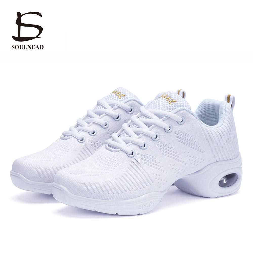Andedräkt kvinnor modern jazz dansskor vit/svart sportfunktion danssneakers för kvinna mjuk sula kvinna träningsskor