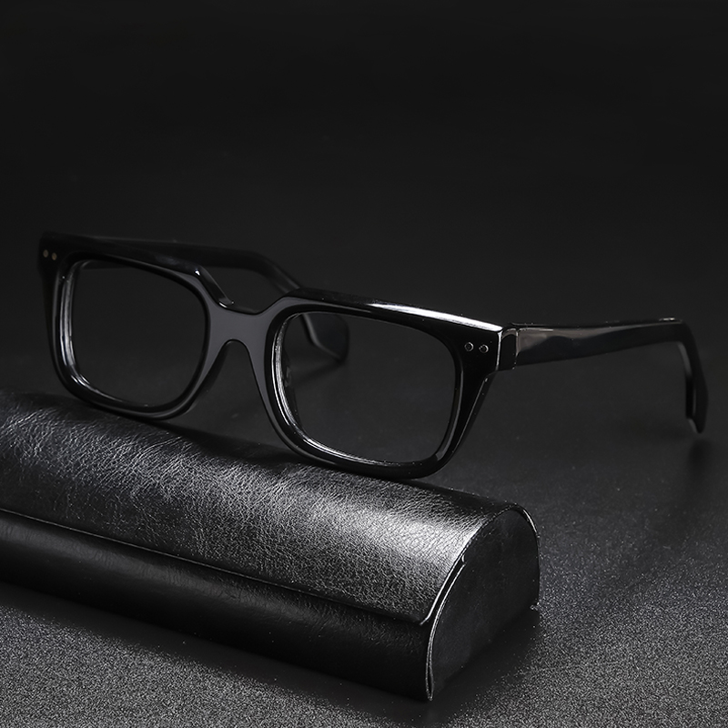 Gafas graduadas de acetato Vintage para hombre y mujer, lentes cuadradas transparentes para miopía, montura de lujo Retro: Style2 Black