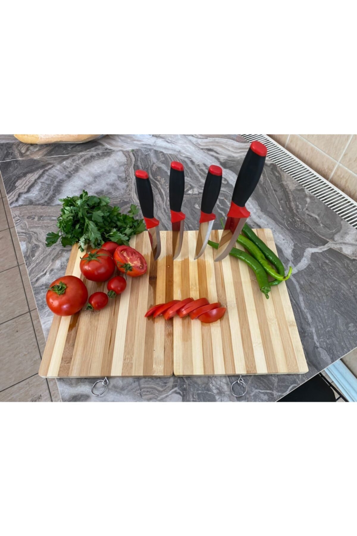 4 Piece Red And Black Handle Kitchen Knife Set Dishwasher Safe Stainless Steel Non-Slip Handle Decorative Knife Set
