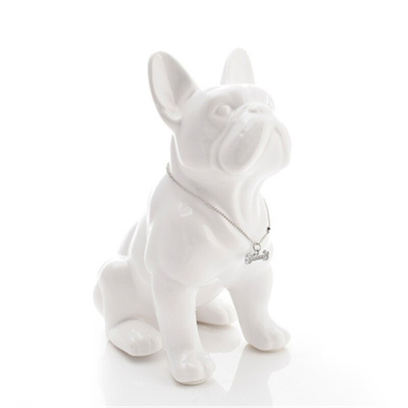 MODERN SIMPLE SIMULATION ANIMAL CERAMICS PET DOG FRENCH BULLDOG STATUE LIVING ROOM ENTRYWAY DECORATION ART&CRAFT X4434: D 19X11X23CM