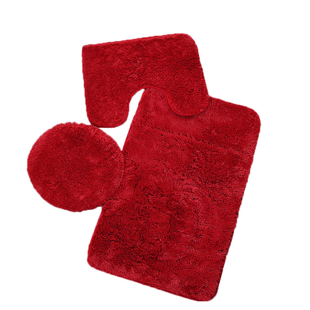 Set di tappetini antiscivolo per bagno in 3 pezzi tappeto per wc flanella Set di tappeti per doccia antiscivolo coperchio per wc per uso domestico tappeto per doccia tappeto per pavimento: Rosso