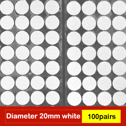 100 Pairs Self Adhesive Dots Round Nylon Black White Strong Self Adhesive Fastener Tape Disc Adhesive Strong Glue 10/15/20/30MM: 20MM White
