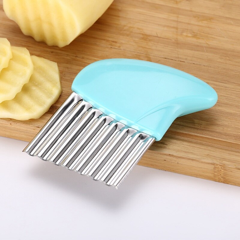 Bølge kartoffelløg bølgeskærere rynket pommes frites salat bølgeskæring hakkede kartoffelskiver kniv køkkenprodukt gadget: Blå