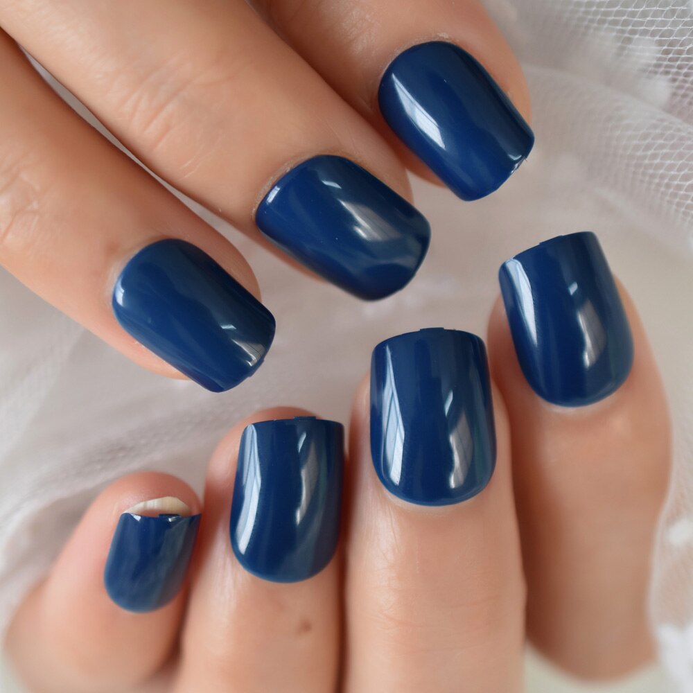 Faux Ongles à pression, brillant, haute luminosité, couverture complète, gris clair, couleur unie, manucure, avec onglets de colle: L6002