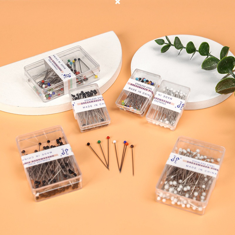 Nowe przenośne 100 sztuk/pudło DIY okrągłe szpilki z perłową główką mieszane kolory proste igły robić ​​pikowania DIY rzemiosło krawieckie szpilki z pudełkiem