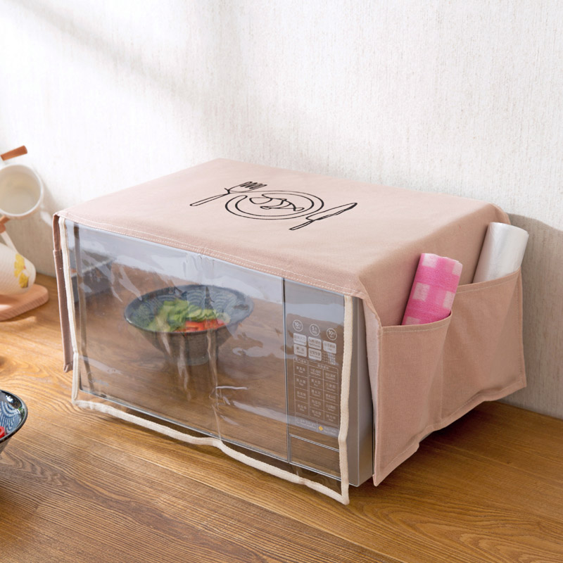 Cotton and linen microwave cover with curtain Oil Dust Waterproof Pockets Storage Bag Kitchen Accessories