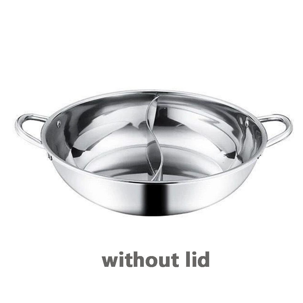 Stainless Steel Pot Hotpot Induction Cooker Gas Stove Compatible Pot Kitchen Cookware Soup Cooking Pot Twin Mandarin Duck Pot: Without Lid / 30cm