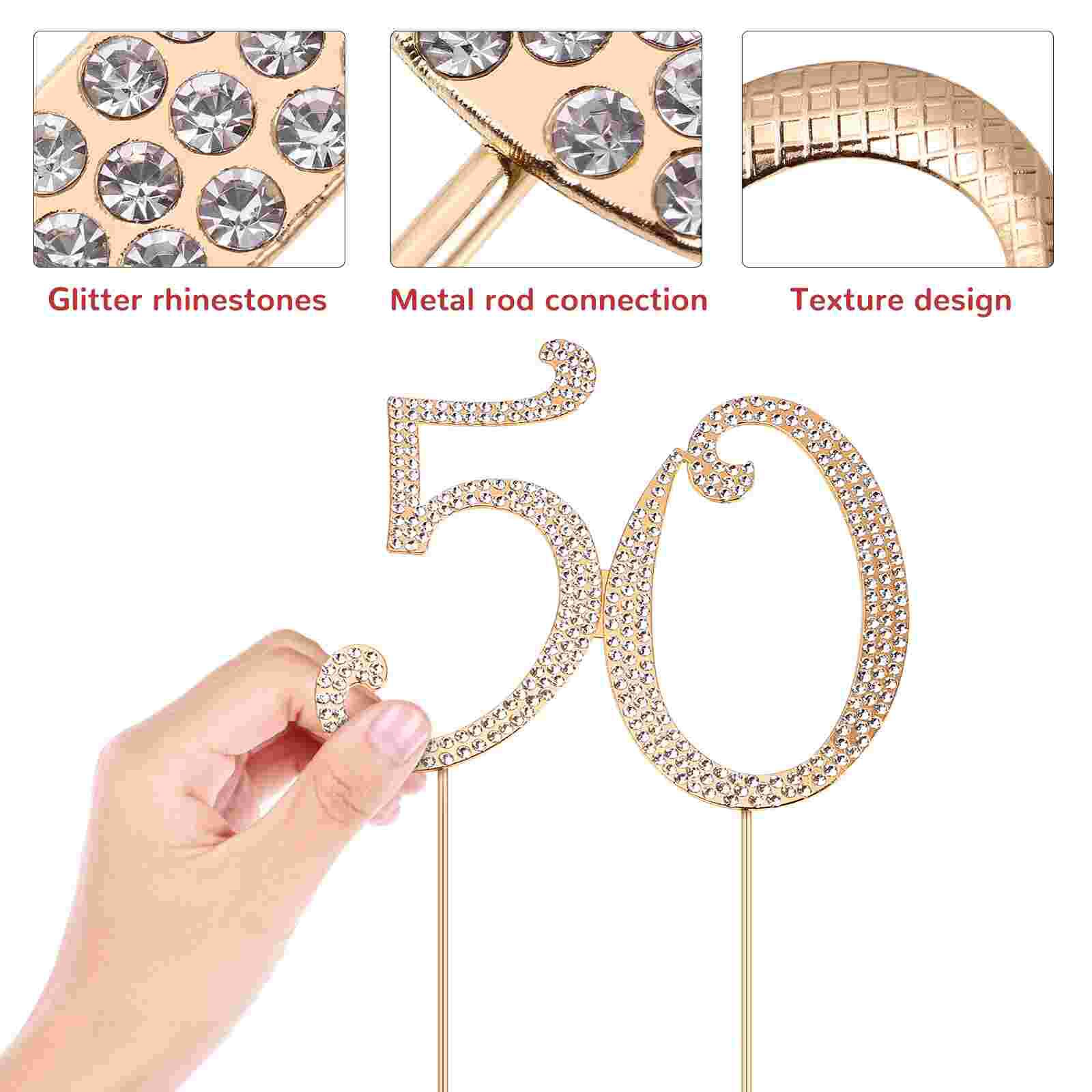 STOBOK 50 Cake Topper Bling Rhinestone 50th Birthday Party Cake Decoration for 50th Birthday Anniversary Party