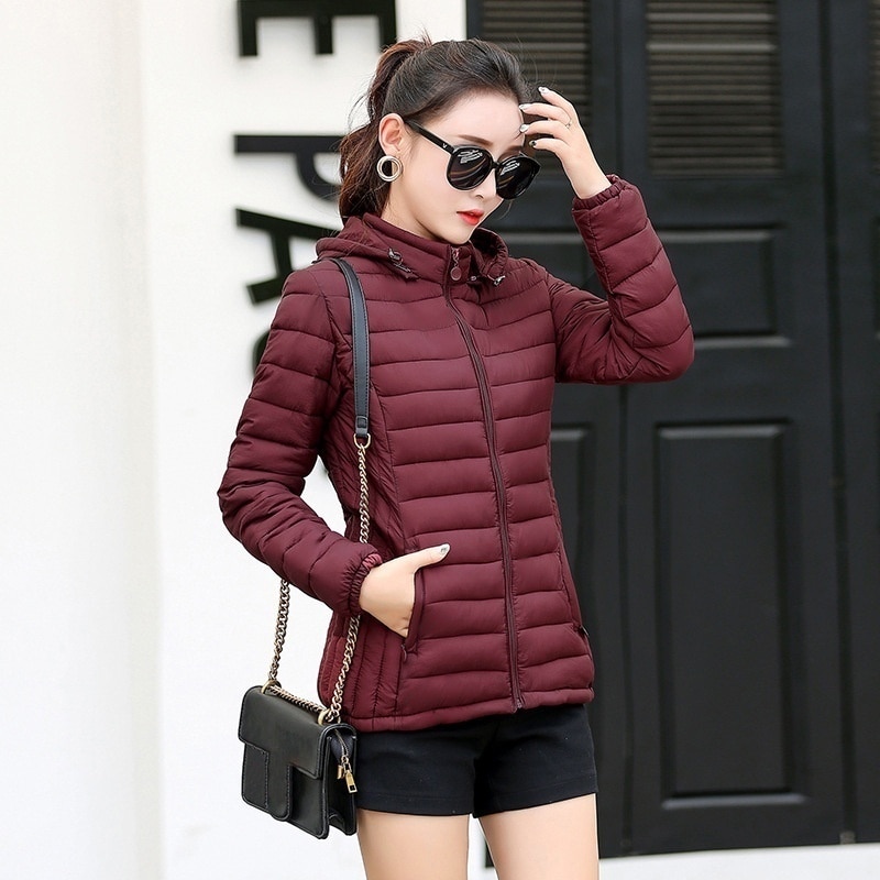 ZOGAA Women Winter Keep Warm Hooded S-5XL Quilty Puffer Jacket Tide Padded Jacket Coat Winter Puffer Jacket Coat: Bordeauxrood / L