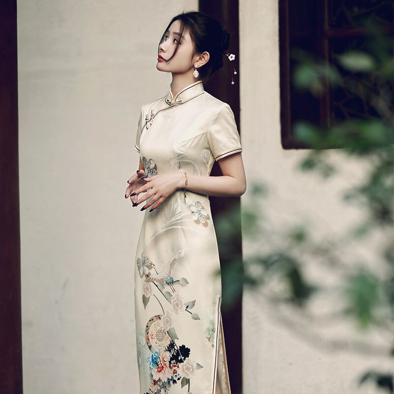 Girl Qipao Long Chinese Dress Modern Eleganti Women Traditional Cheongsams Hanfu Robe Orientale Summer Vintage Vestido Chino