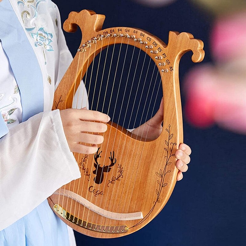 Cega Lyre Harp,Greek Violin,16 Strings Harp Mahogany Lyre Harp,Portable Stable Sound Harp for Instrument Lovers
