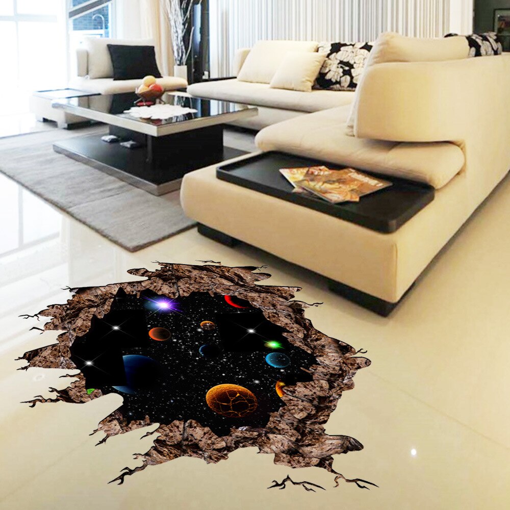 3D Cosmic Space planet Broken wall stickers for kids rooms bedroom nursery home decoration decals murals Break the wall sticker