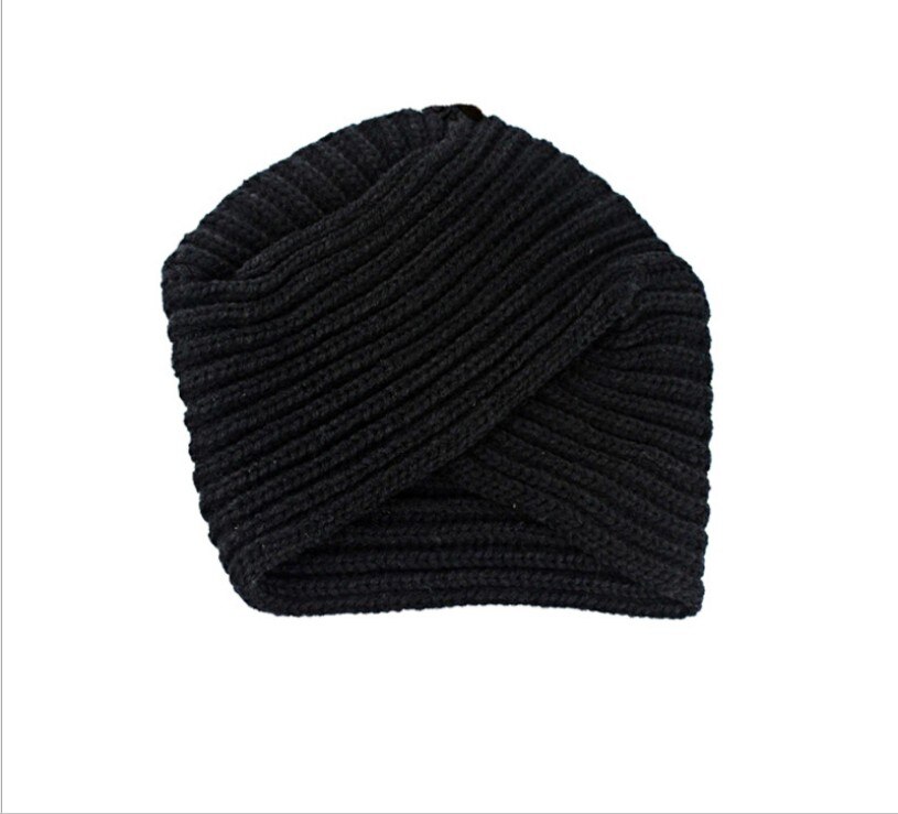 Kvinder damer boho stil blød uld hæklet strikket hætte vinter varm afslappet muslimsk krydset turban hat sort lyserød kaffe: -en