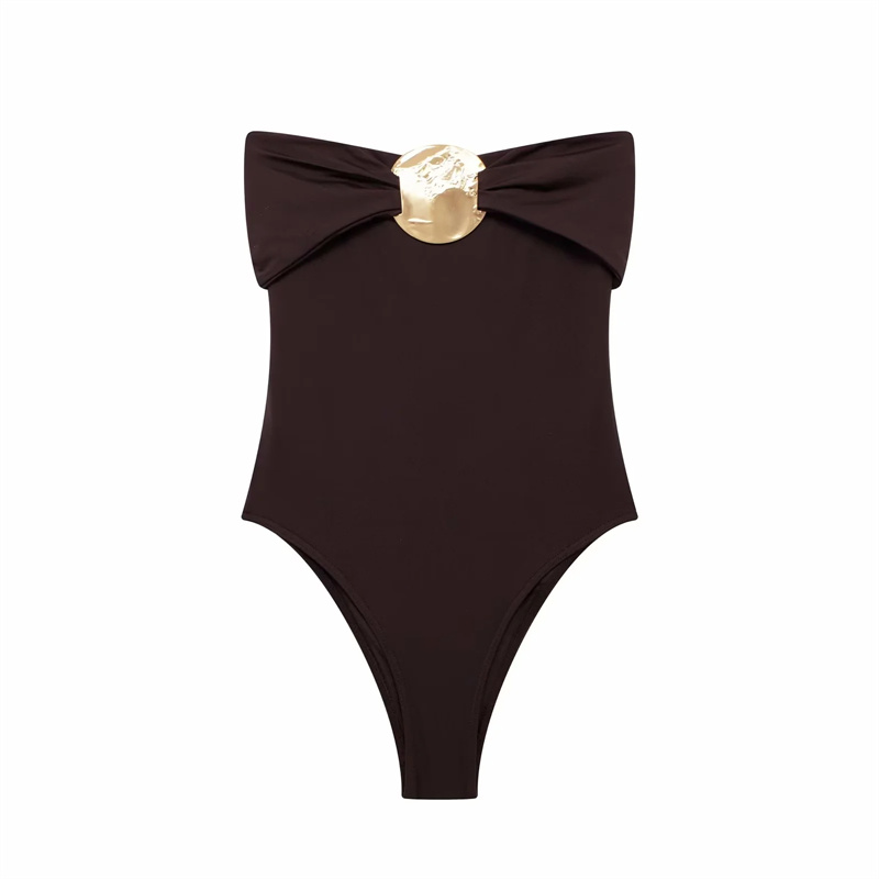 Traf off shoulder sort kvinde krop ærmeløs stram bodysuit lingeri sexet rygløs bodysuit kvinder sommer badedragt: M / Mørkebrun