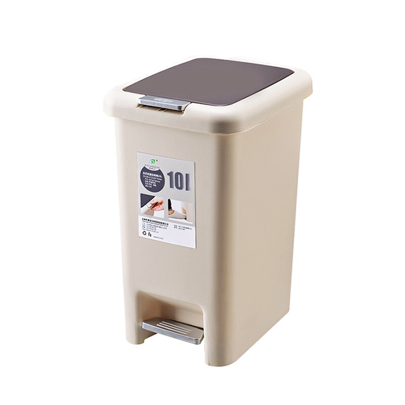 Fotpedal husholdnings søppelbøtte 10l/15l butikk størrelser kvadrat søppel plast trykk type oppbevaring bøtte søppel kjøkken arrangør: beige liten 10l