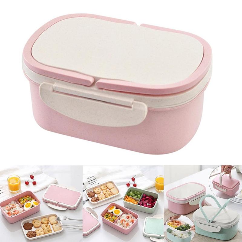 Double-layer Tarwesteel Opbergdoos Cartoon Bento Box Draagbare Milieuvriendelijke Lunchbox Voedsel Opslag Container