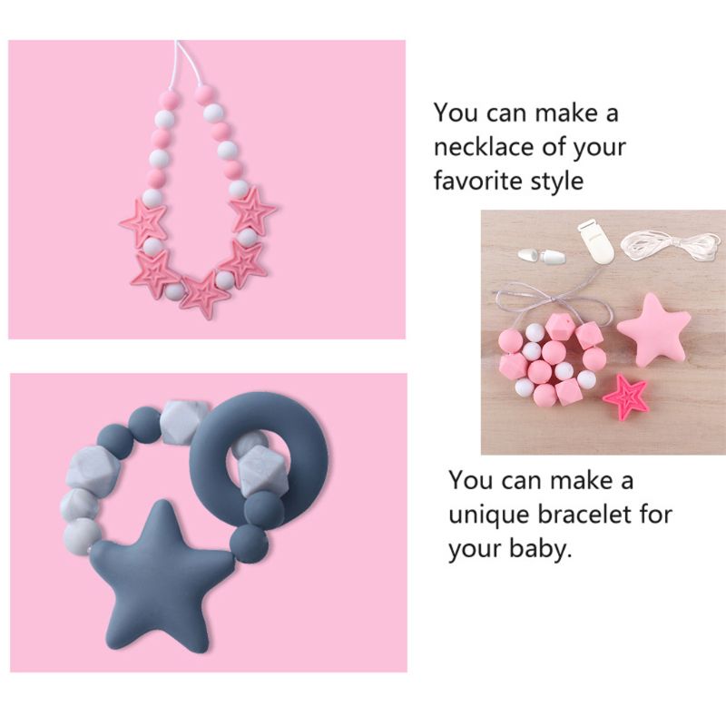 Silikone perler sæt diy baby tænder molært legetøj spædbørn halskæde armbånd vedhæftning sut kæde gør tilbehør  #905