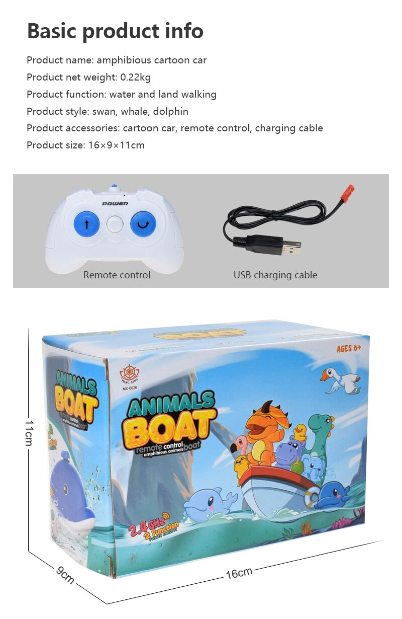 Two Types Of Remote Control Amphibious Cartoon Remote Control Boats Are Randomly Issued Without Batteries Water Animal Boat