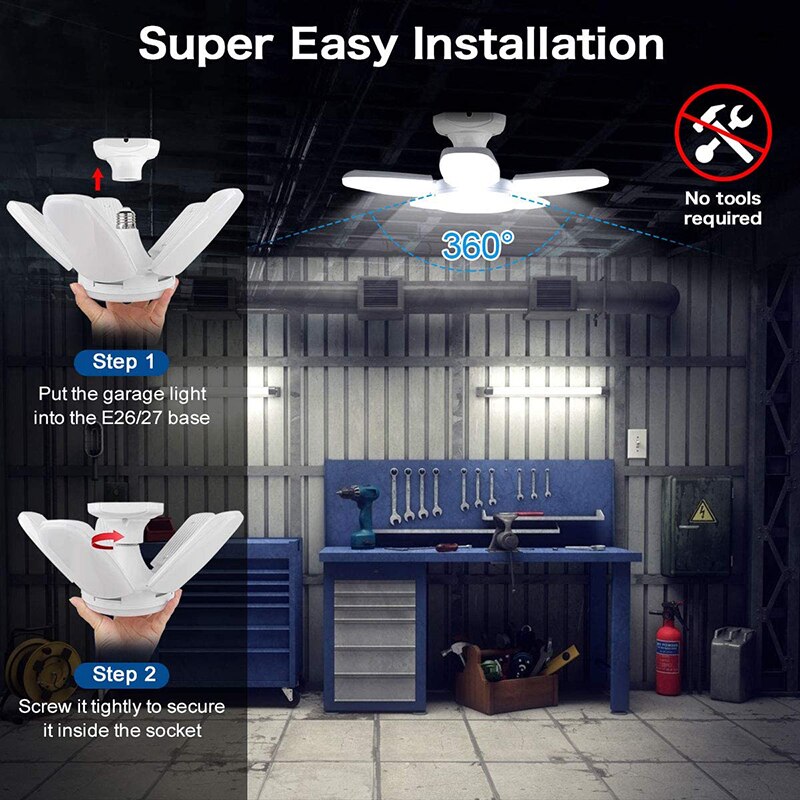 80W 156 LED luz de techo garaje E27 Deformable Led Garage lámpara con 4 paneles ajustables 360 iluminación garaje luz Led