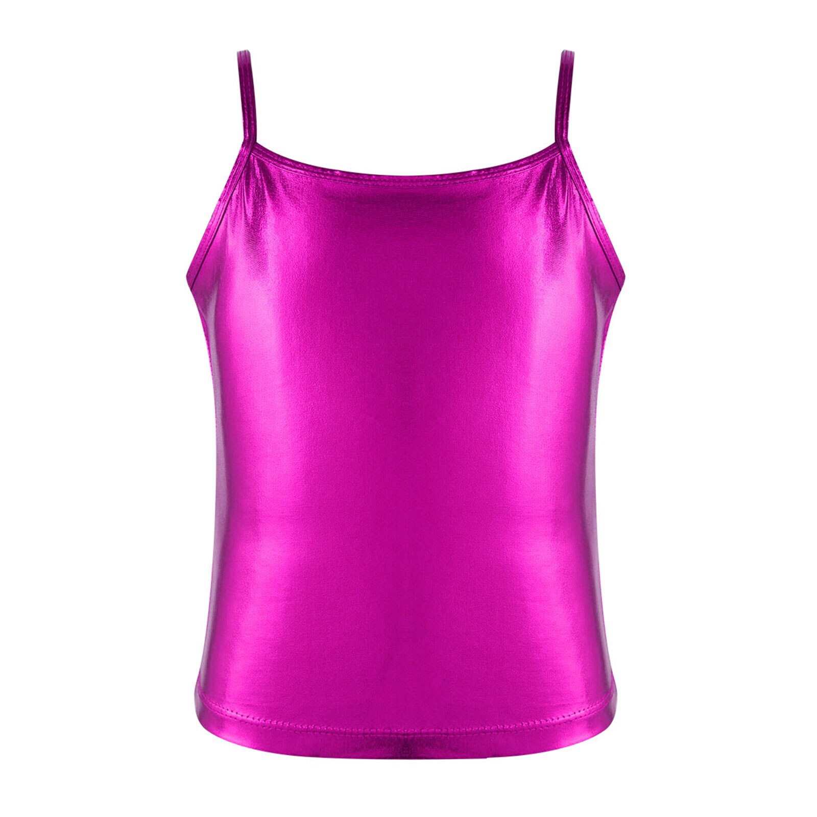 Camiseta sin mangas con tirantes finos para niños y niñas, Top metálico brillante para baile, ropa de baile, camisola de Ballet Gymanastics: 6 / Hot Pink