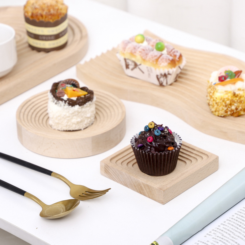 Nordic Water Ripple Breadboard Tray Wooden Cake Dessert Rack Afternoon Tea Dessert Plate Home Storage Food Tray Cutting Board