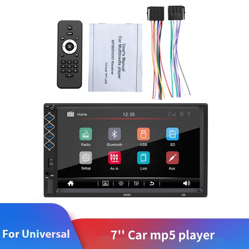 2 din auto stereo ,7 inch contactscherm auto multimediaspeler 7 kleuren  mp5 speler stereo ondersteuning iphone xr mirrorlink, beller-id,