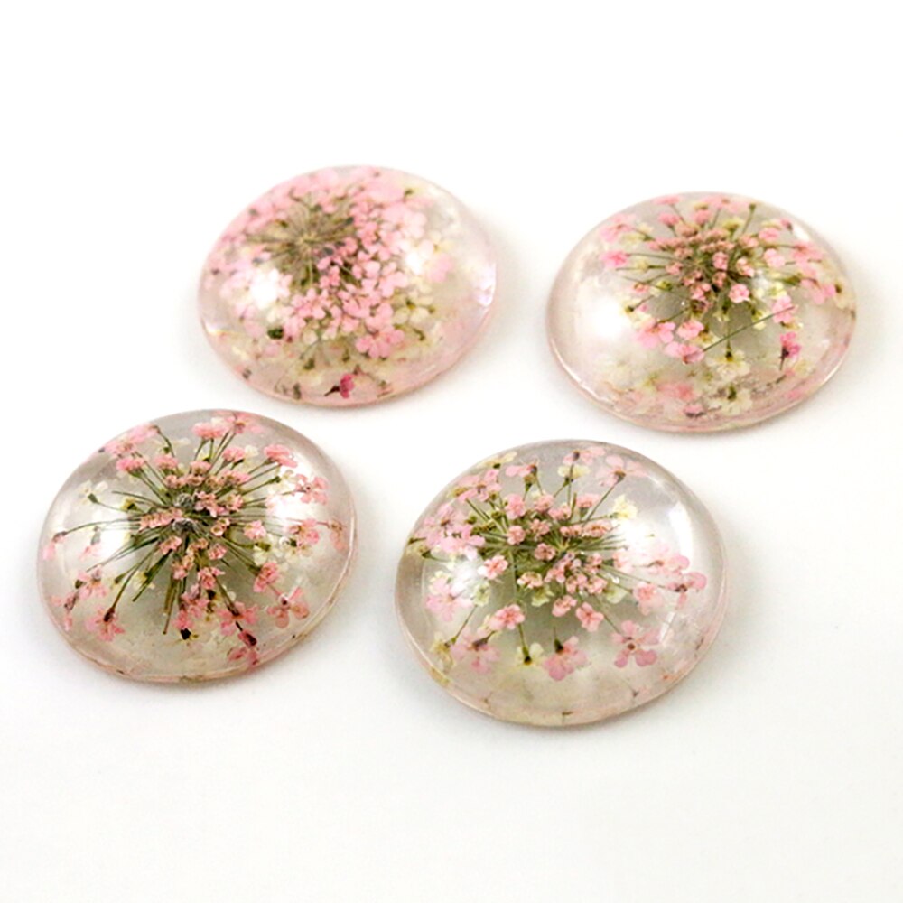 5pcs 25mm Mixed Natural Dried Flowers Flat Back Resin Cabochons Cameo: G4-10