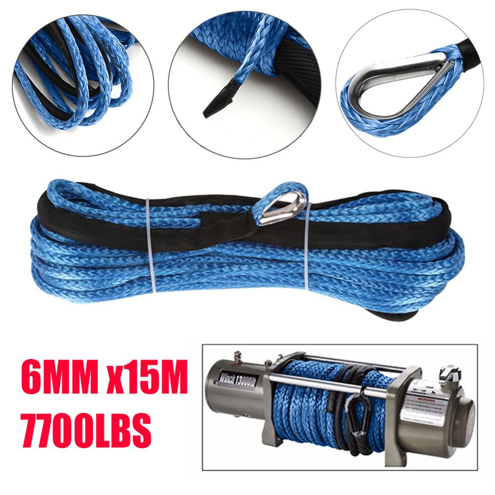 Winch Rope String Line Cable with Sheath Gray Synthetic Towing Rope 15m 7700LBs Car Wash Maintenance String for ATV UTV Off-Road
