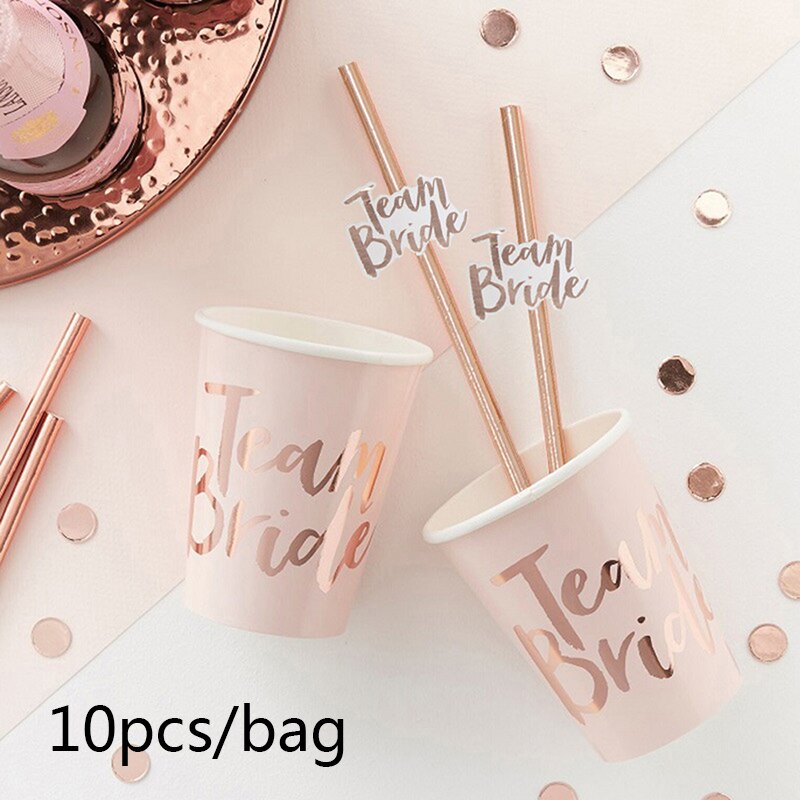 10Pcs Bruid Om Rose Goud Stro Team Bruid Bruiloft Drinken Vrijgezellenfeest Decoratie