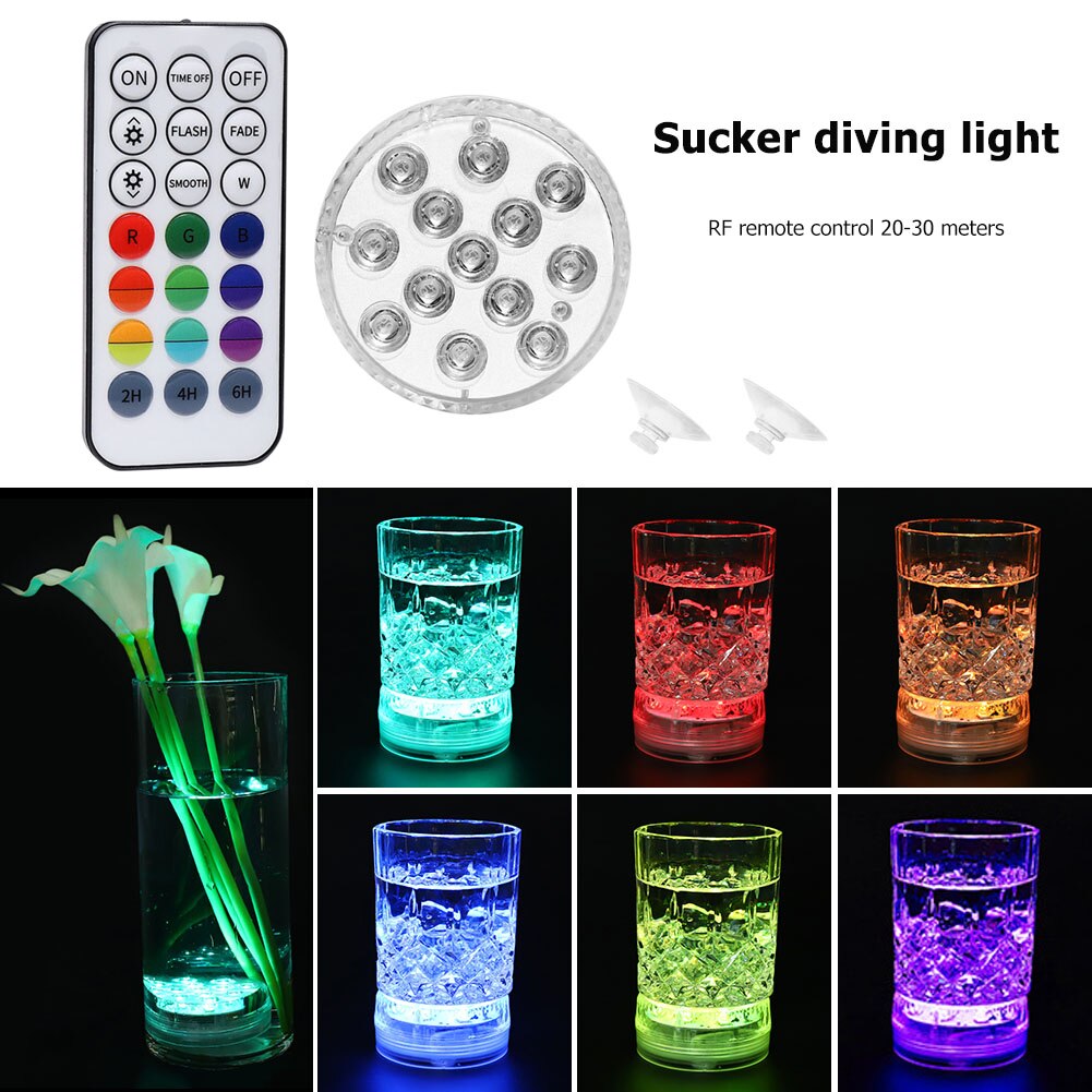 13 LED Submersible Light with Magnet Suction Cup RF Remote Control 16 Colors Swimming Pool Underwater Night Lamp for Aquarium