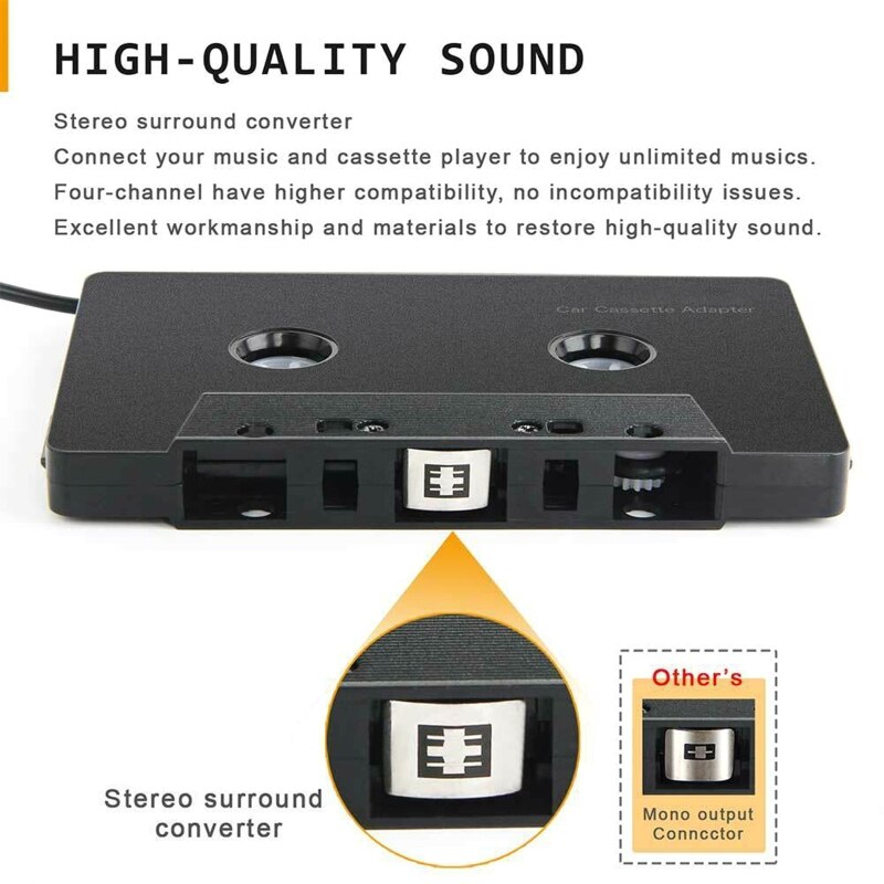 2022 3.5mm Four Channel Anti-Tangled Mini ABS Stereo Cassette Adapter Car Audio-