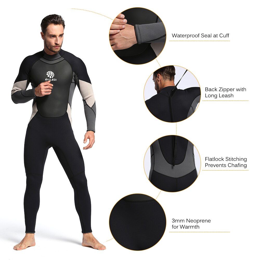 Men's 3mm Back Zip Full Body Wetsuit Diving Suit Neoprene Warm Anti-UV Protection Diving Suit Swimming Surfing Snorkeling Suit