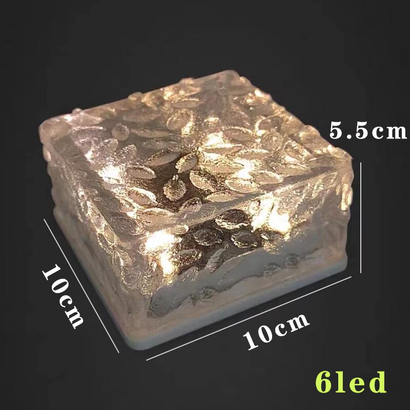 LED Solar Lights Ice Cube Garden Lamp Outdoor IP68 Waterproof Landscape Lawn Deck Frosted Glass Brick Garden Patio Yard Decor: 6LED warm white