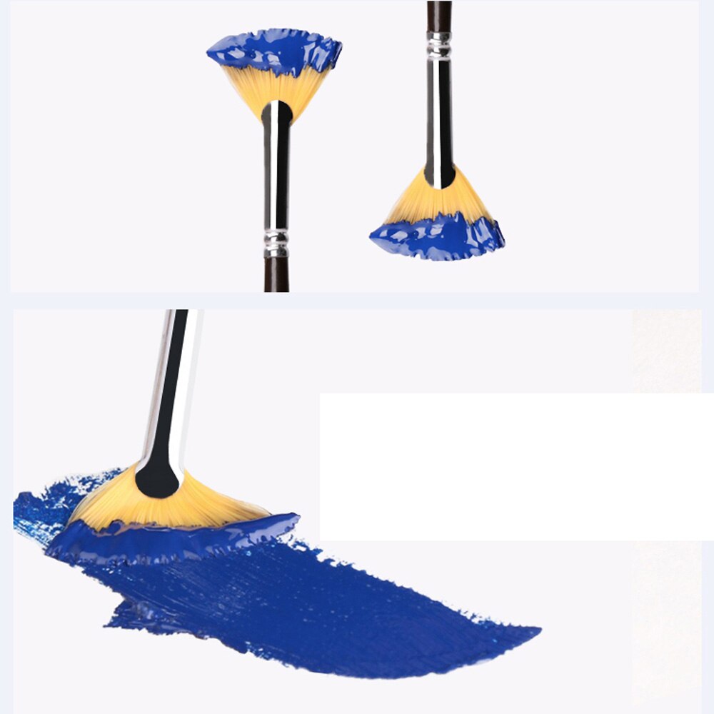 1 Pcs Nylon Hair Fan Pen Brush Wooden Handle Acrylic Water Oil Painting Brush Different Size Drawing Crafts