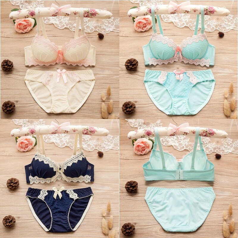 Set reggiseni e mutandine per ragazze adolescenti pizzo senza anello in acciaio Set reggiseno per ragazza, slip intimo per ragazza Sexy regolabile reggiseni siere 3/4 Cup