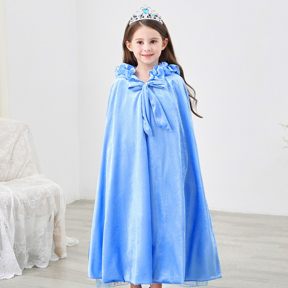 Girls Princess Long Cloak Elsa Belle Party Hooded Cloak Cinderella Aurora Ariel Sofia Rapunzel Christmas Cosplay Gown Costumes